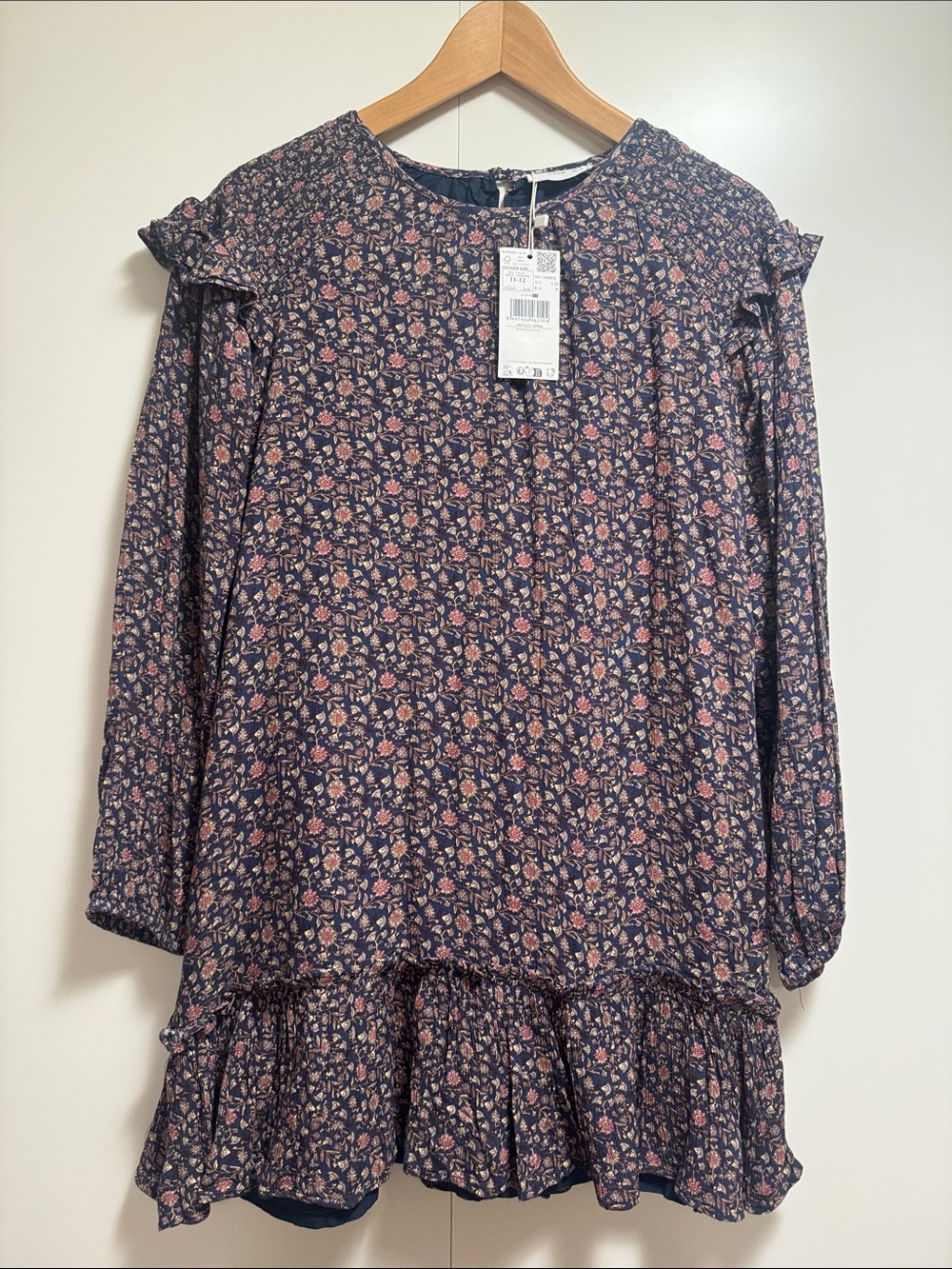 Mango Navy Floral Girls' Dress with Pink Accents